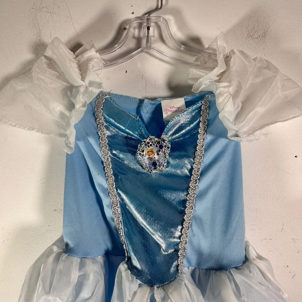 Disney Princess Cinderella Costume Dress Blue Sparkle Cameo Kids Small 4-6X